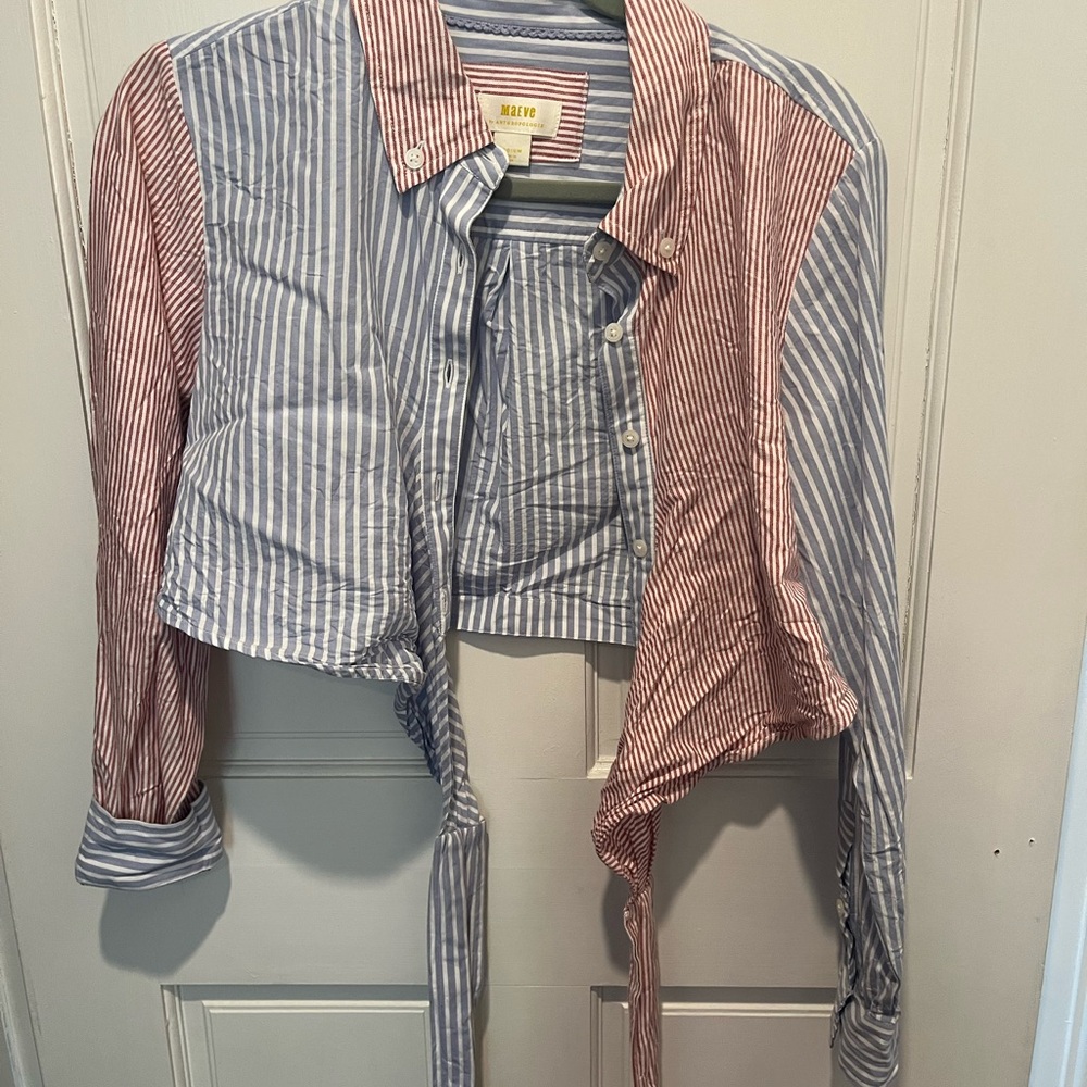 Maeve by Anthropologie Red and Blue Striped Shirt